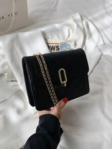 Quilted Chain Shoulder Bag - Black - View 5