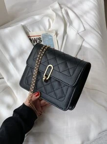 Quilted Chain Shoulder Bag - Black - View 6