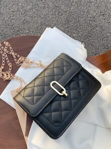 Quilted Chain Shoulder Bag - Black - View 7