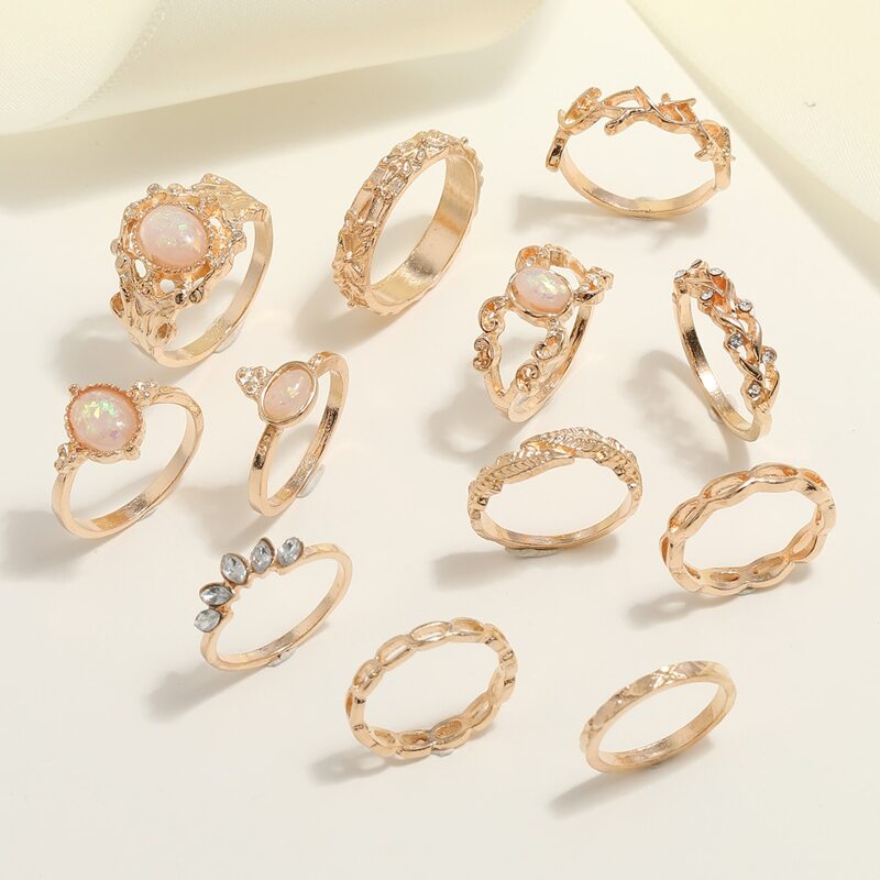 

12pcs Rhinestone Decor Ring, Gold