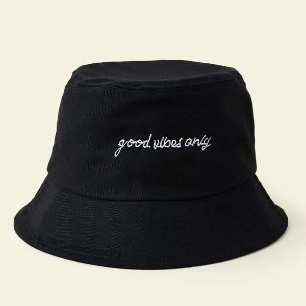 

Letter Embroidered Bucket Hat, Black