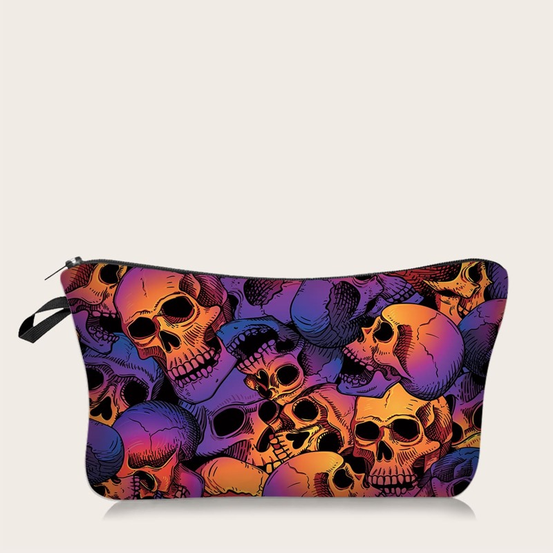 

Skull Pattern Zipper Makeup Bag, Purple