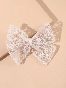 Lace Bow Hair Clip - White - View 1