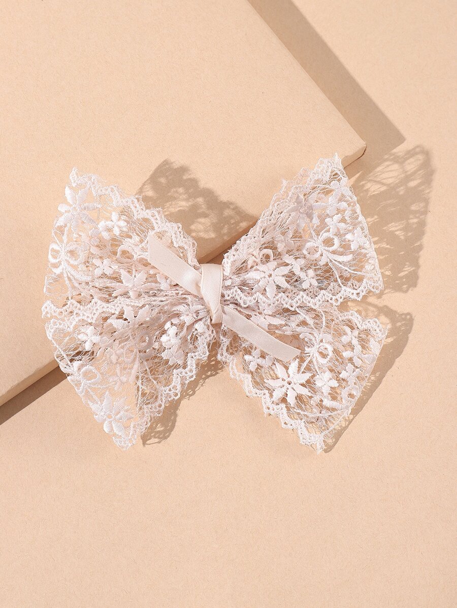 Lace Bow Hair Clip - White - View 1