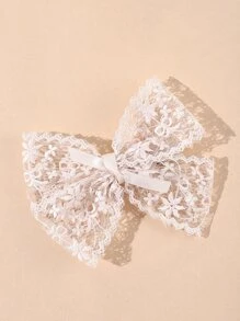 Lace Bow Hair Clip - White - View 3