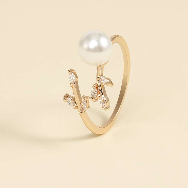 

Faux Pearl Rhinestone Ring, Gold