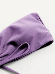 Self Tie Bandeau Top & High Cut Bottom Bikini Set, For Summer Beach Vacation - Purple - View 5