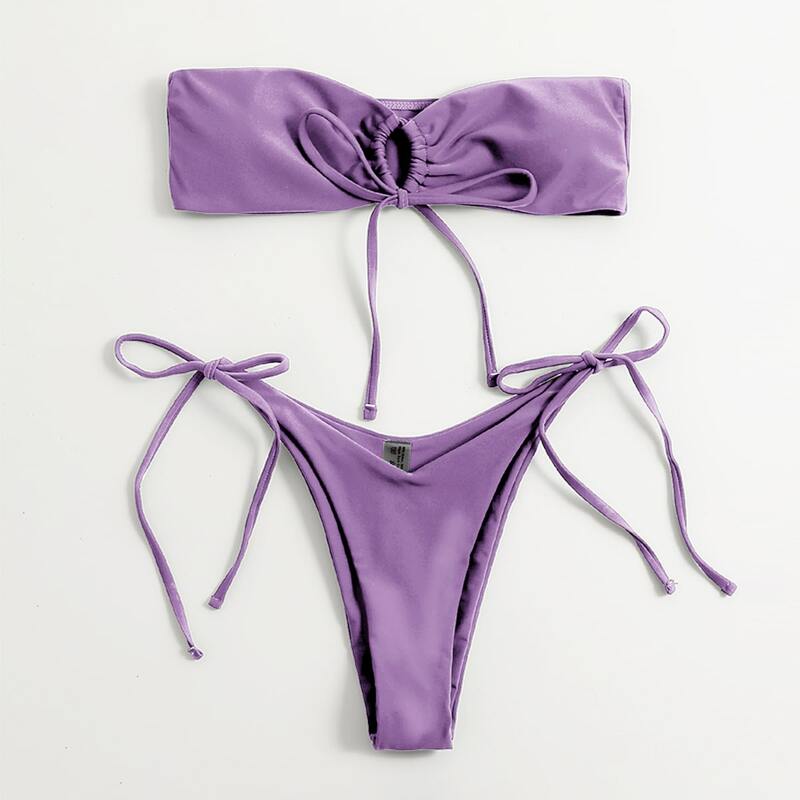 

Self Tie Bandeau High Cut Bikini Swimsuit, Purple