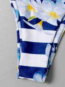 Summer Floral & Striped Halter Tie Side Bikini Set - Multicolor - View 4