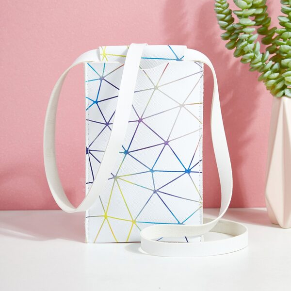 

Geometric Graphic Crossbody Bag, White
