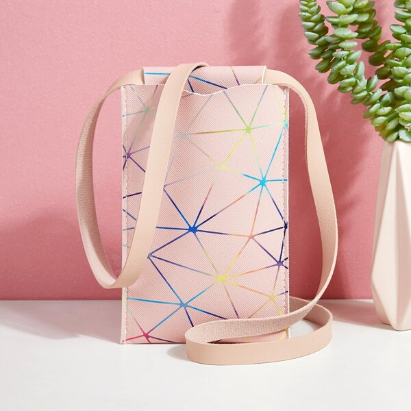 

Geometric Graphic Crossbody Bag, Pink