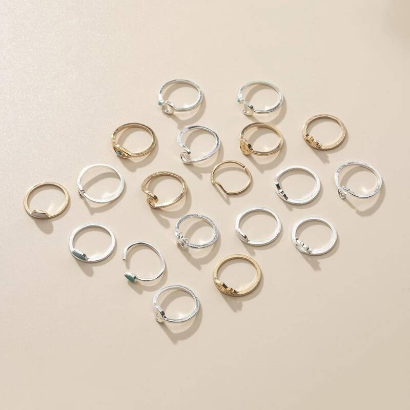 

19pcs Moon & Sun Ring, Multicolor