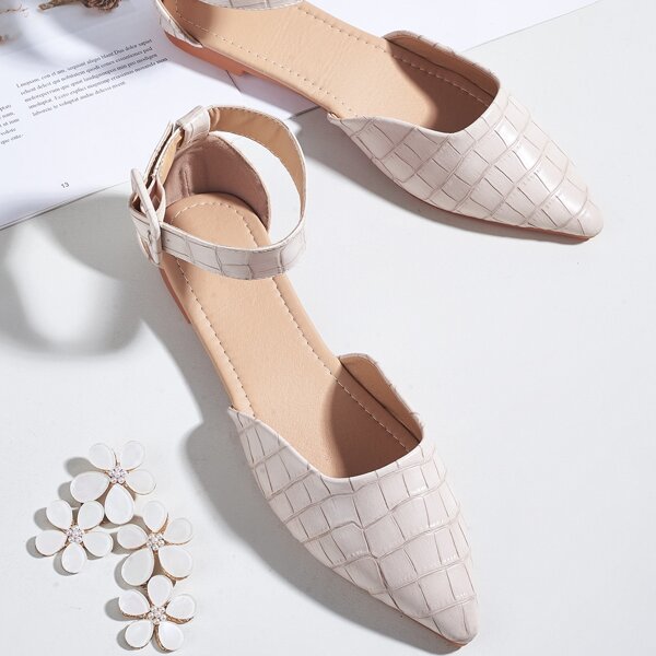 

Croc Embossed Ankle Strap Flats, Beige