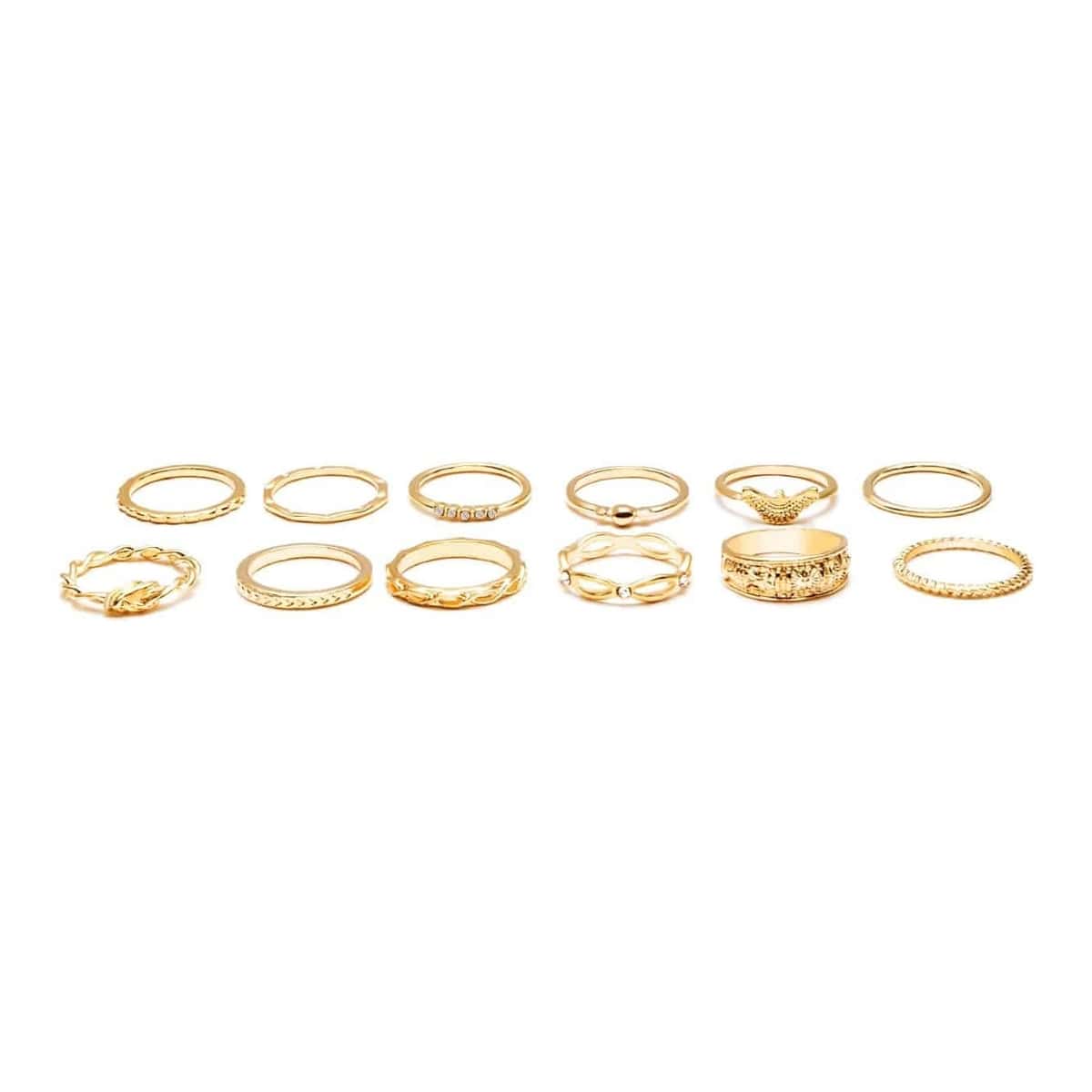 

12pcs Rhinestone Decor Ring, Gold