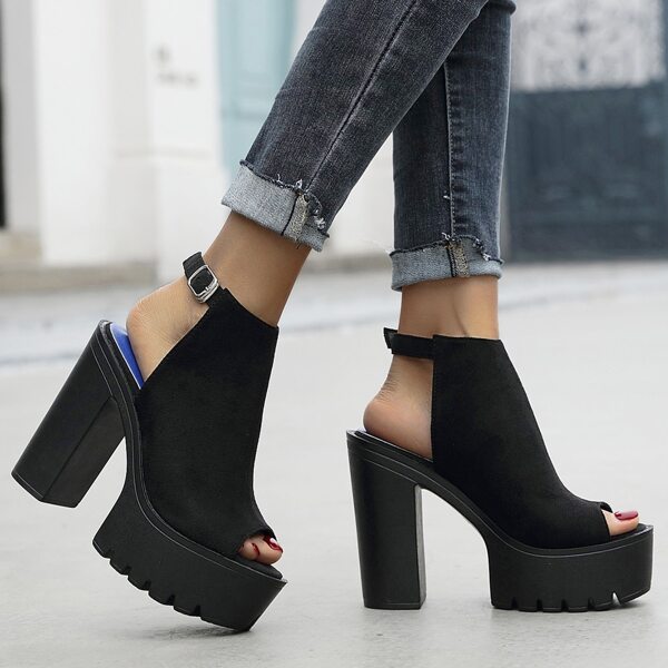 

Minimalist Platform Slingback Chunky Pumps, Black