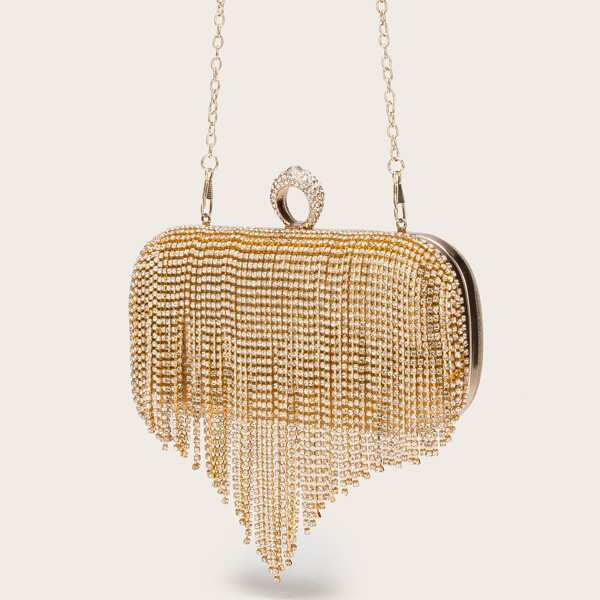 

Rhinestone Fringe Decor Box Bag, Gold