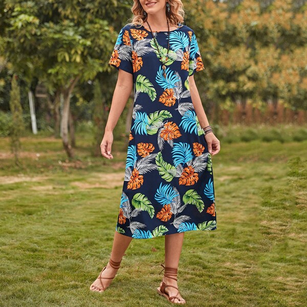 

Tropical Print Tunic Dress, Multicolor