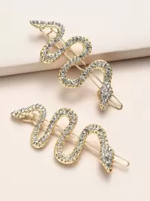 Royal 2pcs Snake-Shaped Rhinestone Black Hair Clip For Women, Gothic & Chic Design For Hair Styling Halloween,Y2k, Hair Accessories For Women, Head Accessories - Multicolor - View 1