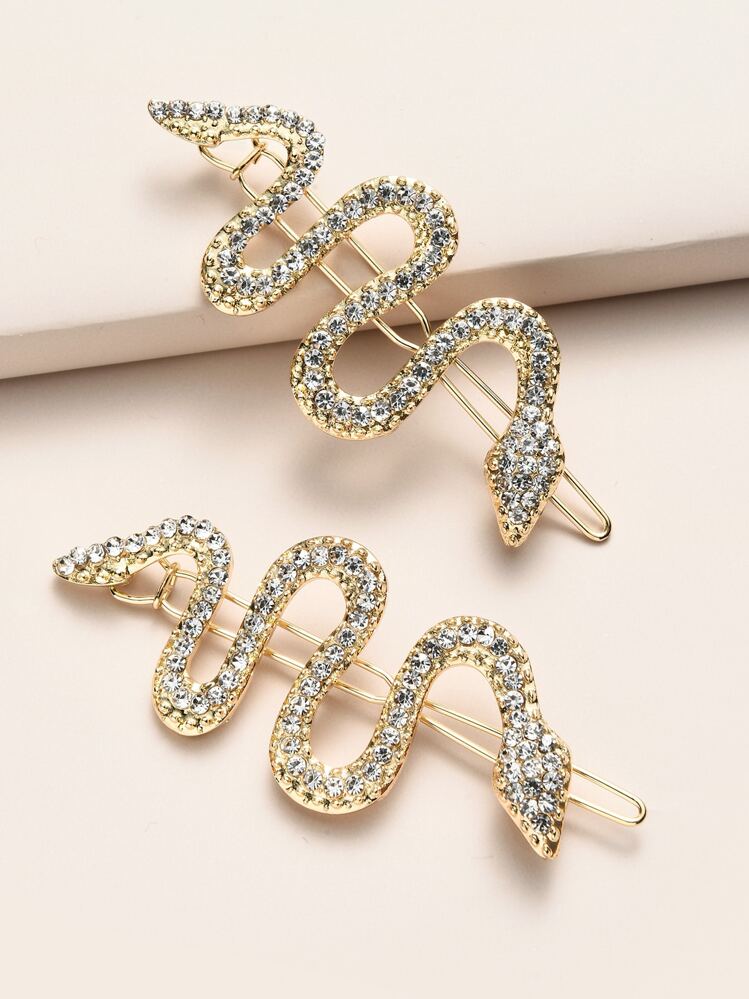 Bộ 2 kẹp tóc hình rắn đính đá màu đen sang trọng dành cho nữ, thiết kế Gothic & Chic, phụ kiện tóc cho Halloween, Y2K, phụ kiện đội đầu. - Nhiều màu - Xem 1