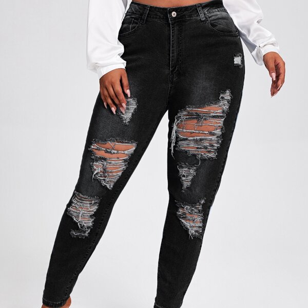 

Plus Ripped Detail Skinny Jeans, Black