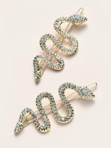 Royal 2pcs Snake-Shaped Rhinestone Black Hair Clip For Women, Gothic & Chic Design For Hair Styling Halloween,Y2k, Hair Accessories For Women, Head Accessories - Multicolor - View 3