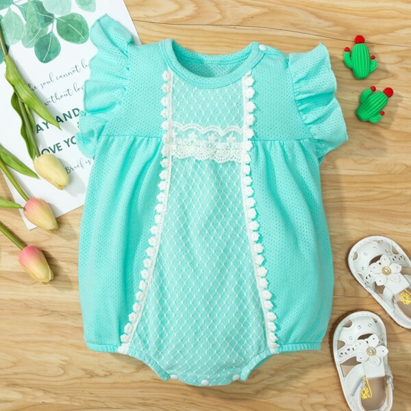 

Baby Girl Contrast Lace Ruffle Bodysuit, Green