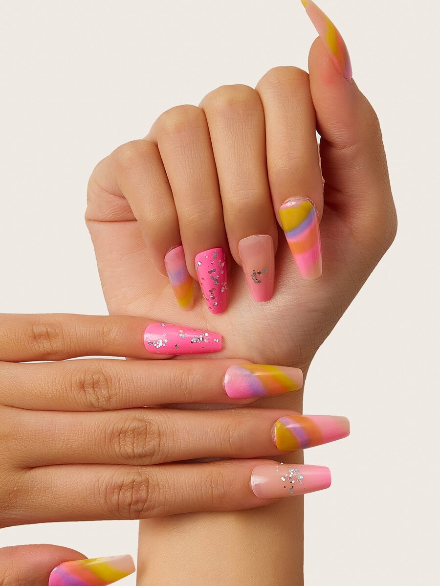 24 móng tay giả ombre và 1 tờ băng dính dán móng tay - Nhiều màu - Xem 1