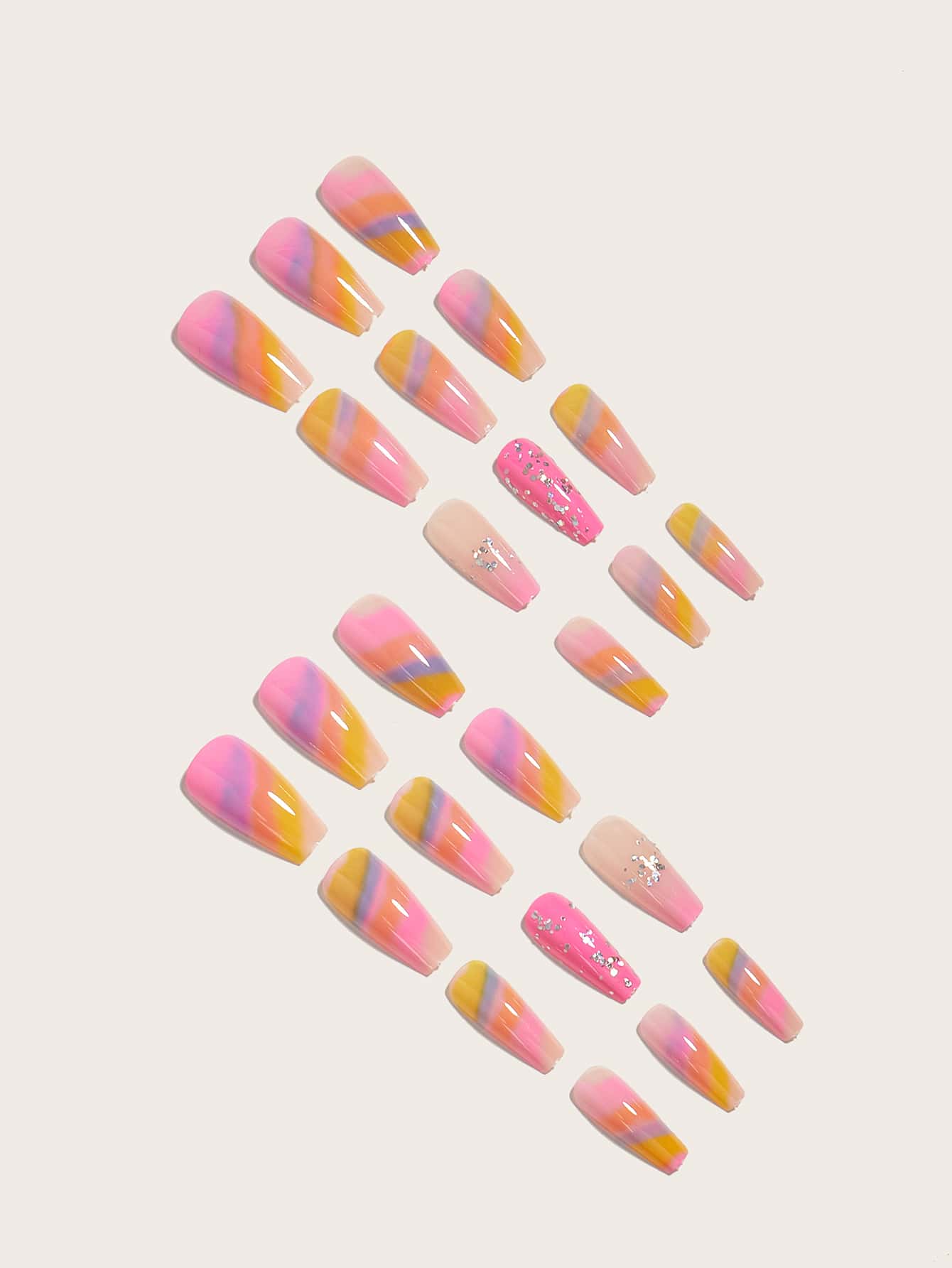 24Pcs Ombre Fake Nail & 1Sheet Tape Press On Nails Nail Supplies Nails