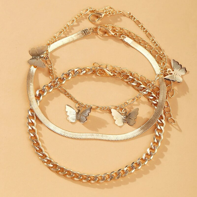 

3pcs Butterfly Chain Anklet, Gold