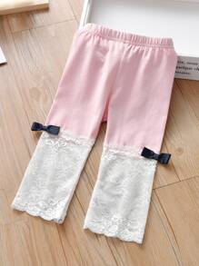 Niñitas Leggings panel con encaje con lazo delantero - Multicolor - Ver 1