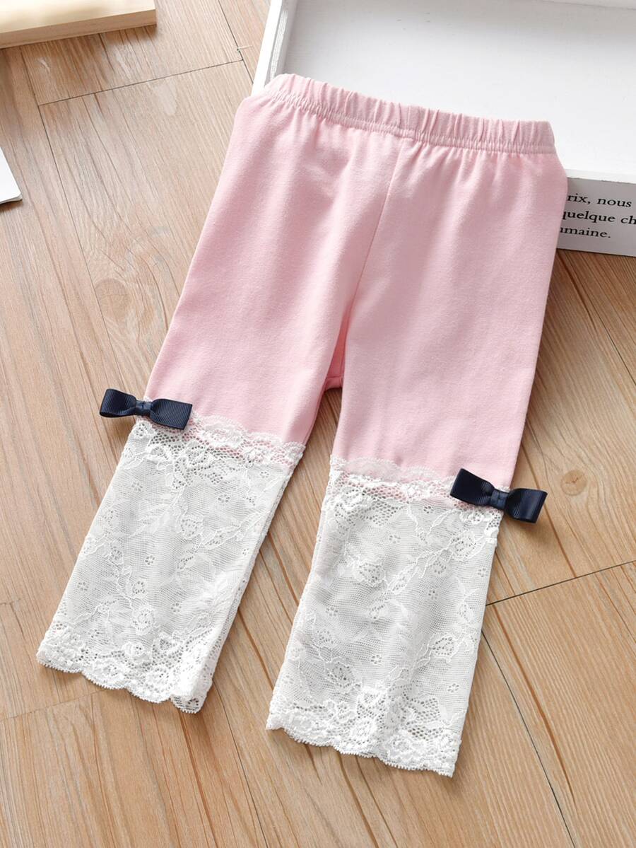 Niñitas Leggings panel con encaje con lazo delantero - Multicolor - Ver 1