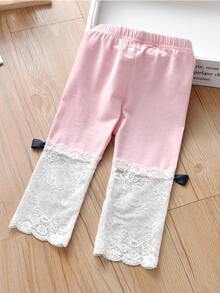 Niñitas Leggings panel con encaje con lazo delantero - Multicolor - Ver 2