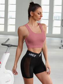 Bras thể thao Cắt ra màu trơn - Bụi hồng - Xem 3