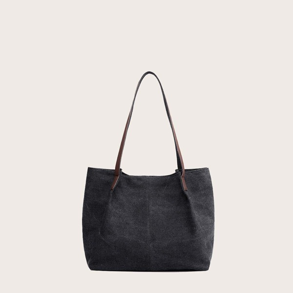 

Canvas Shoulder Tote Bag, Black