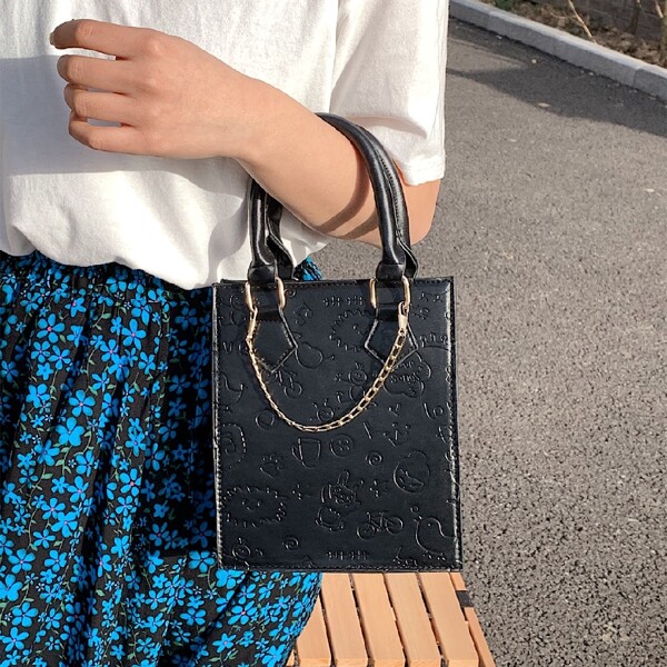 

Chain Decor Satchel Bag, Black