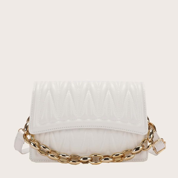 

Stitch Detail Chain Satchel Bag, White