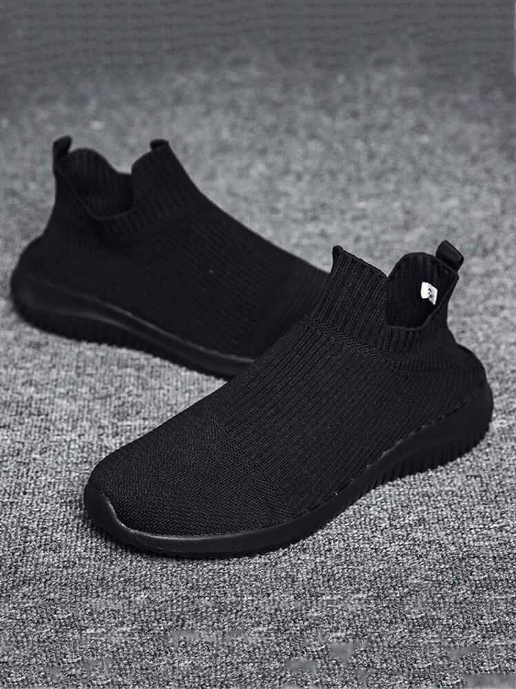 Minimalist Knit Running Shoes - Black - View 1
