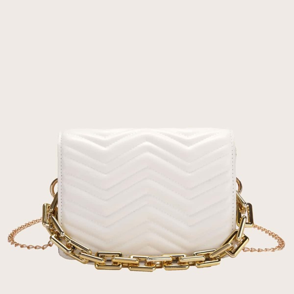 

Chevron Chain Satchel Bag, White