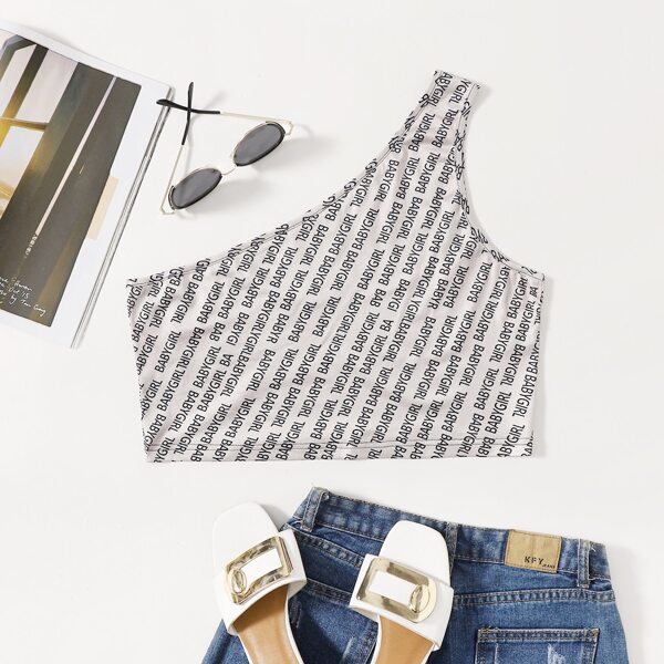 

Plus Letter Graphic One Shoulder Top, Multicolor