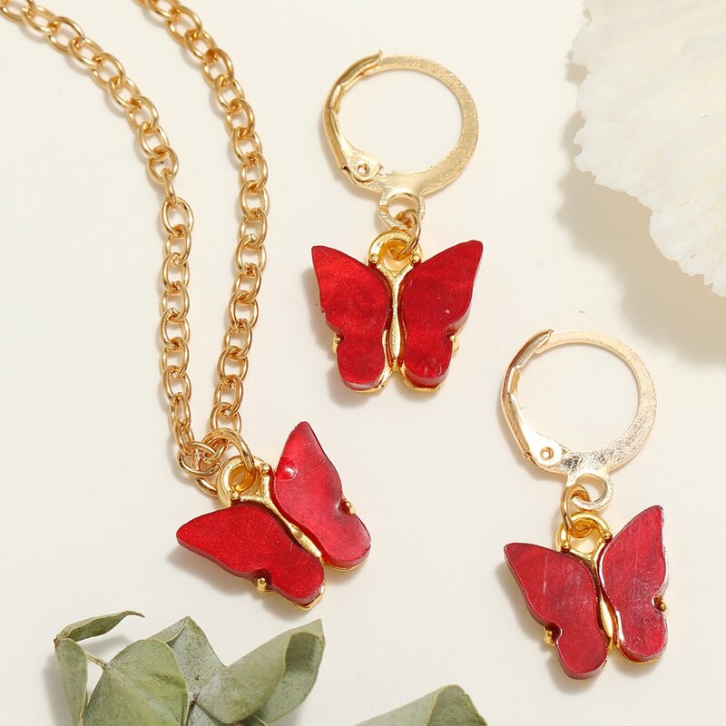 

3pcs Butterfly Jewelry Set, Red