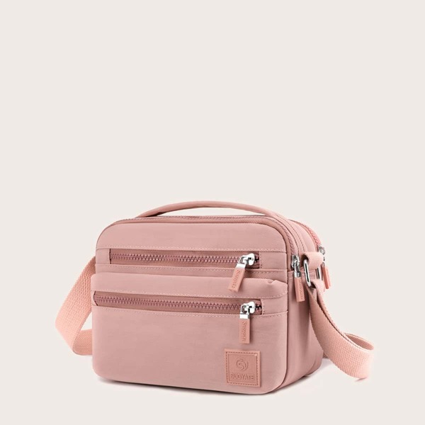 

Dual Zip Front Satchel Bag, Pink