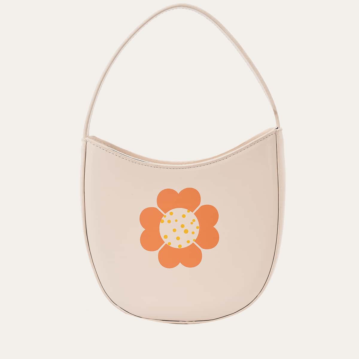 

Floral Graphic Satchel Bag, Beige
