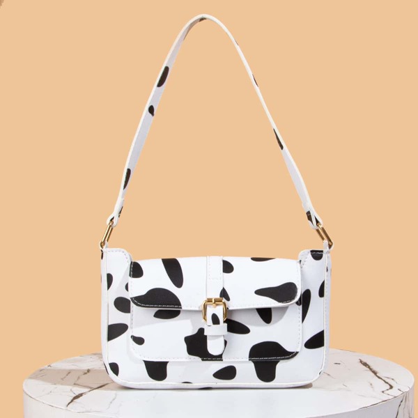

Buckle Decor Two Tone Shoulder Bag, Black and white