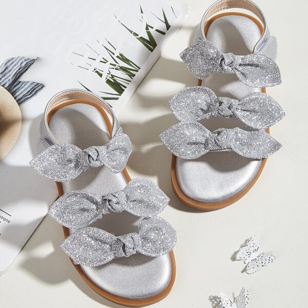 

Girls Glitter Bow Decor Sandals, Silver