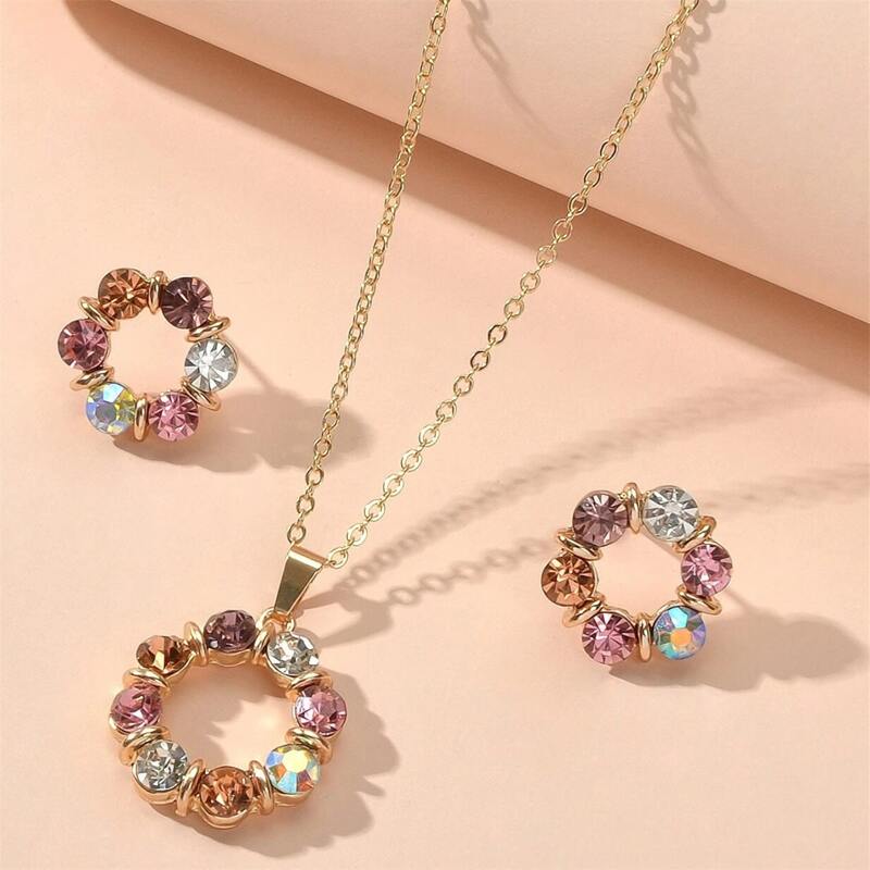 

Rhinestone Pendant Necklace & Stud Earrings, Multicolor