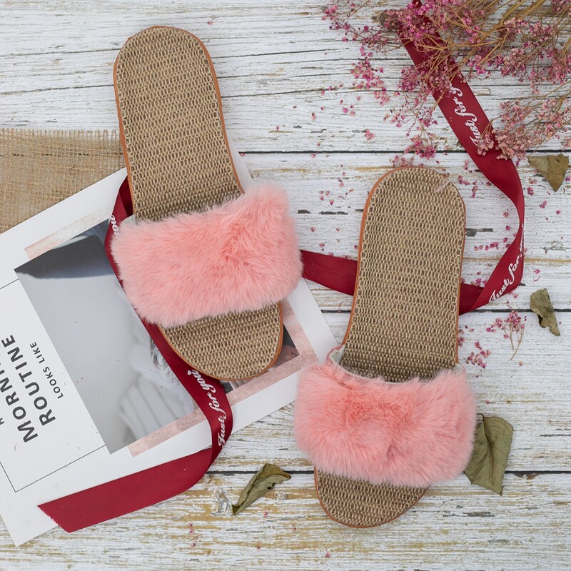 

Minimalist Espadrille Fluffy Slides, Pink