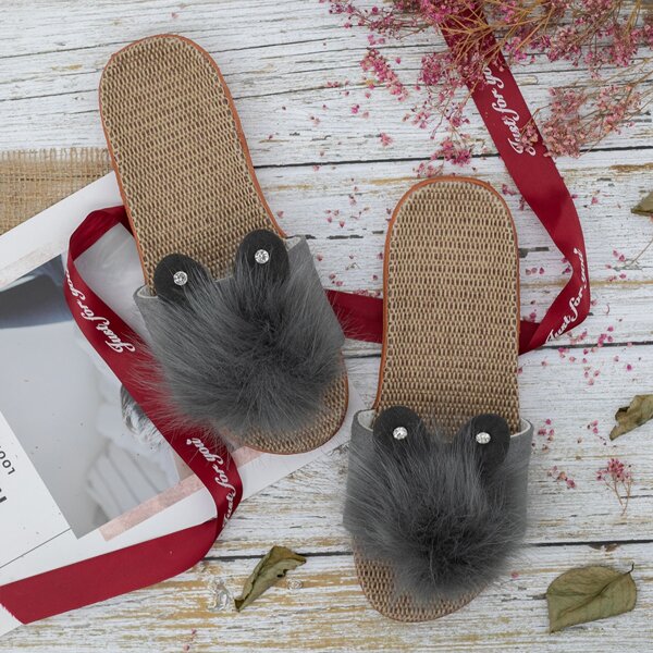 

Cartoon Rabbit Decor Espadrille Slides, Grey