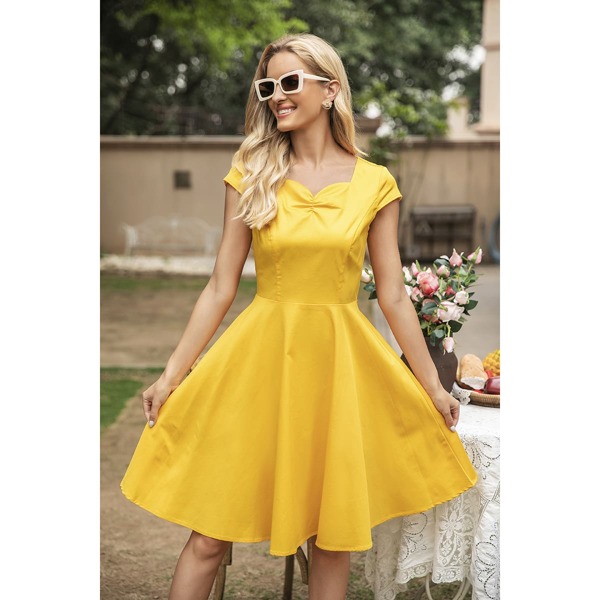 

Solid Sweetheart Neckline Dress, Yellow