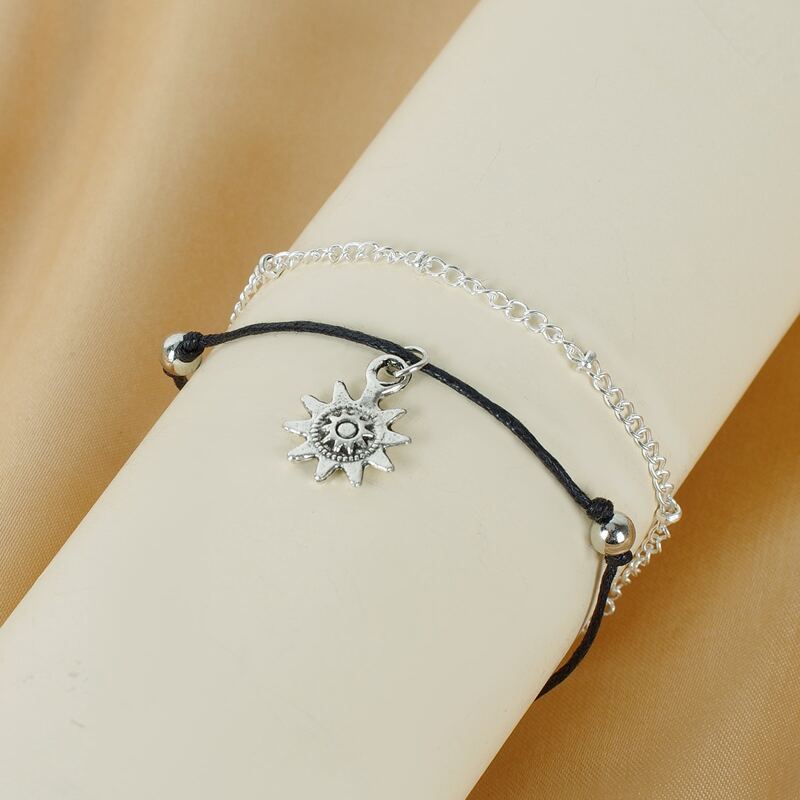 

Sun Charm Layered Anklet, Silver