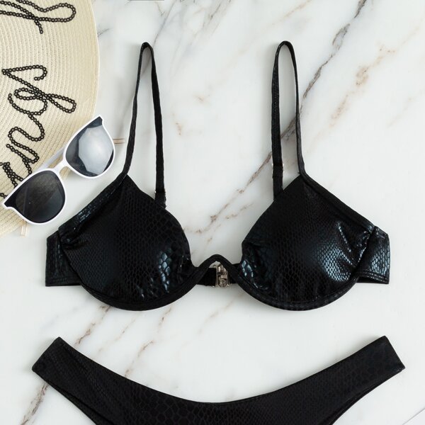 

Snakeskin Underwire Bikini Top, Black